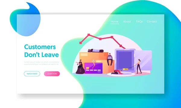 Society Pauperization Landing Page Template. Bedelaars slapen en bedelen op straat, dakloze volwassenen arme mensen smeken — Stockvector