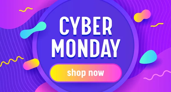 Cyber Monday Venta Banner publicitario con tipografía. Diseño de fondo de neón para compras apagado, descuento. Tienda Off Promo — Vector de stock