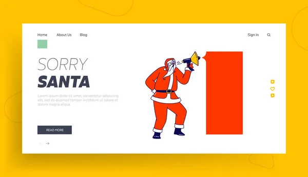 Santa Claus s reproduktorem a Mockup Banner oznámit vánoční prodej Landing Page Template. Znak, bublina řeči — Stockový vektor
