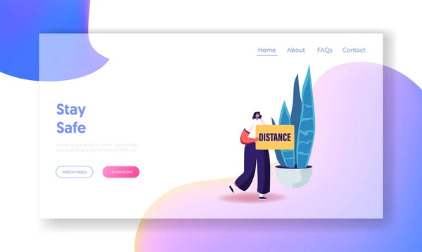 코로나 바이러스 (Coronavirus) 범유행 착륙 페이지 템플릿 (Pandemic Landing Page Template). 의료상의 문을 보호 해 주는 여성의 특성 — 스톡 벡터