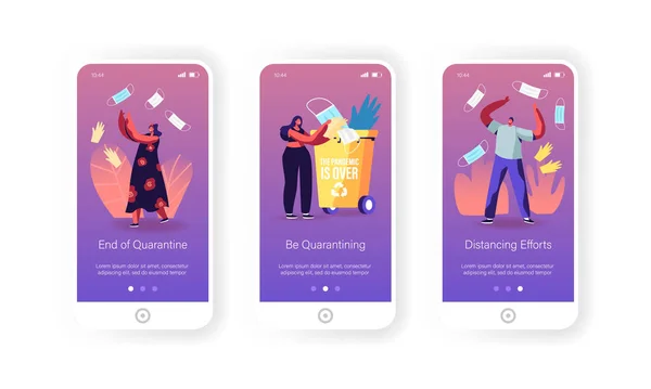 Ende Quarantäne Mobile App Seite Onboard Screen Template. Freude und Glücksgefühle, Freude für Covid-19 Lockdown Finish — Stockvektor