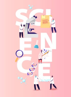 Bilim Konsepti. Bilimadamı Karakterleri Laboratuvarda Tıbbi Ekipman ve Mikroskop Davranış Deneyi ve Tıp