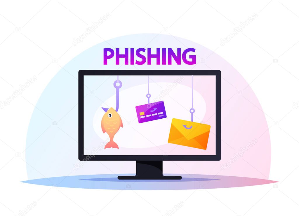 Computer Monitor with Credit Cards Hanging on Hooks at Screen, Victims of Phishing Hacker Attack Lose Money in Internet