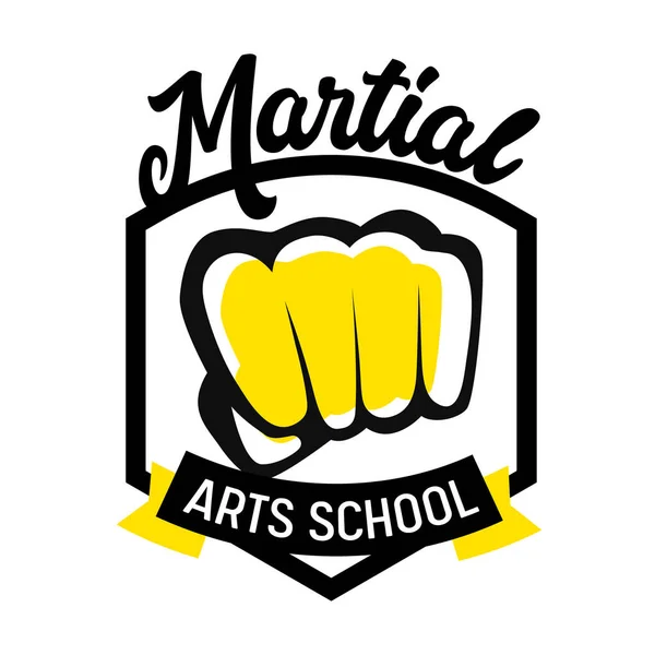 Martial Arts School Banner or Label with Fighters Fist and Black Typography. Emblem for Combat Classes, Boxing Battle — Stock Vector