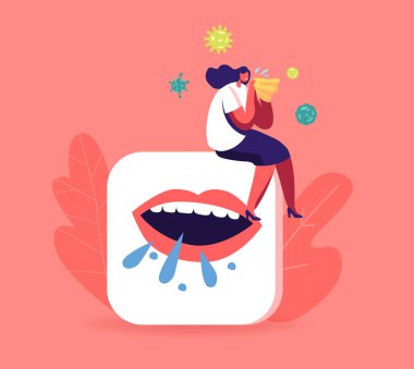 Islak Burunlu Elle Hapşıran Kötü Kadın Karakteri. Zayıf Bağışıklığı olan Hastalıklı Kadın Virüsten Acı Çekiyor