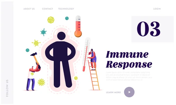 Bactérias Ataque fraco Imunidade Landing Page Template. As pessoas aumentam o sistema imunológico, protegem contra germes, células de vírus —  Vetores de Stock