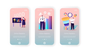 İş İstatistikleri Mobil Uygulama Sayfası Ekran Şablonu. Ekrandaki Küçük Karakterler ve Büyük Veri Çizelgesi, Satış Hunisi