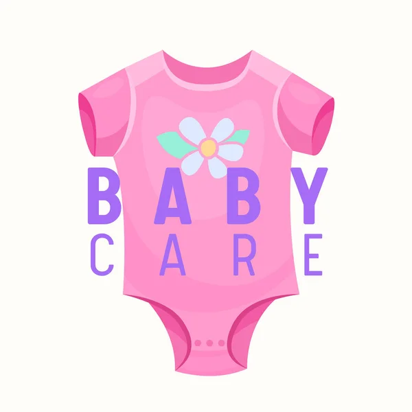 Banner pro péči o dítě, Pink Onesie Clothing for Infant Girl. Dětské oblečení Štítek obchod nebo emblém Design, Dětský obchod Ad — Stockový vektor