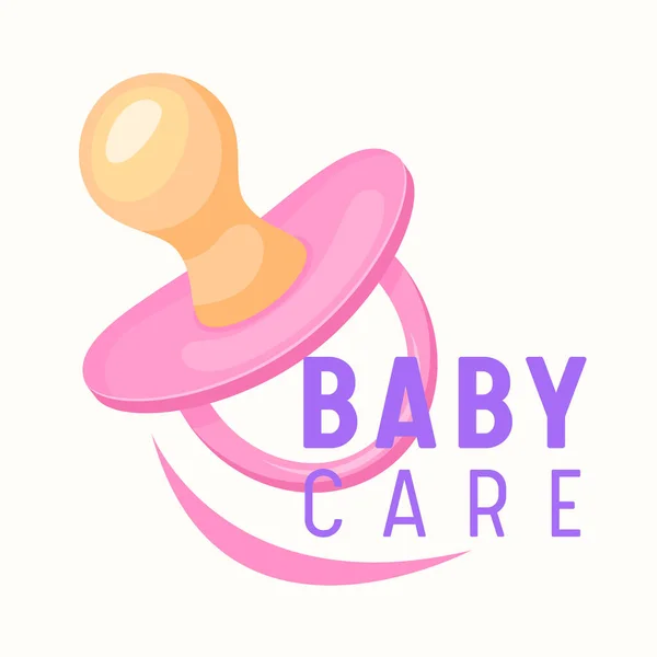 Banner de cuidado do bebê, chupeta rosa criança, criança menina chupar ou manequim. Kids Store Label ou Emblema para Mercado de Crianças — Vetor de Stock