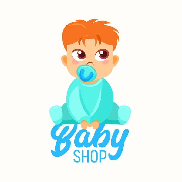Baby Shop Banner, Child Sucking Pacifier, Baby Suck Soother of Dummy. Kids Store Label of Embleem voor kinderen markt — Stockvector