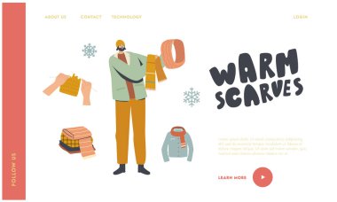 Soğuk Hava İniş Sayfası Şablonu için Örülmüş Şeyler. Erkek Karakter Seçimi Örgü Eşarp ve Yürüyen Başlık