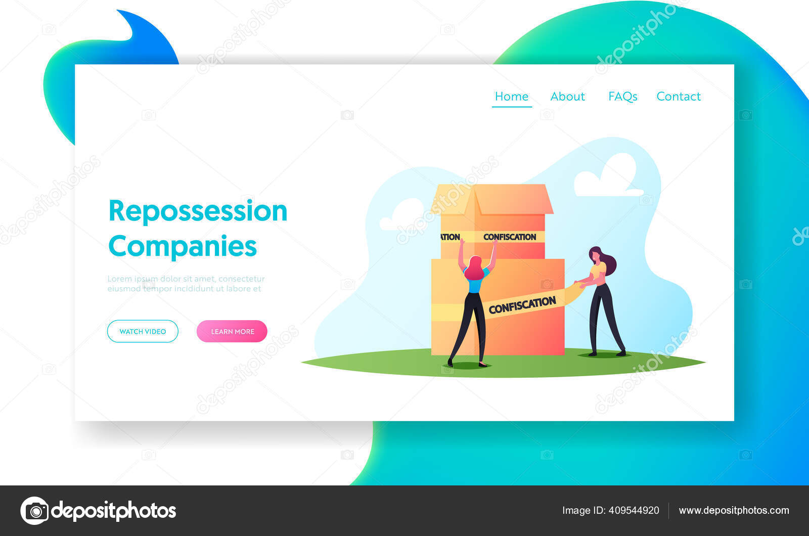 Property Confiscation Landing Page Template. Tiny Bailiff Wrapping with