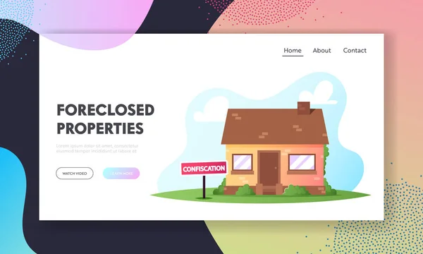 Plantilla de Landing Page de House Confiscation, Resolving Property Disputes. Bienes Raíces Alienación, Vivienda Confiscada, Préstamo — Archivo Imágenes Vectoriales