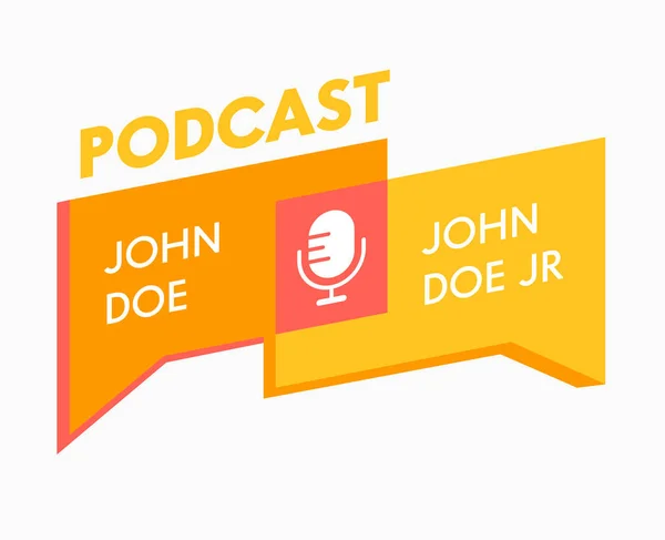 Podcast Banner з мікрофоном та бульбашками мовлення. Значок або ярлик для онлайн-радіостудії. Емблема аудіопрограм — стоковий вектор