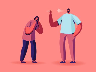 Sigara İçen Adam 'ın yanında öksüren Sigara İçen Kadın. Pasif Pasif Pasif Sigara Zararı