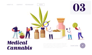 Kişisel Kullanım için esrar, Yasal Hafif Uyuşturucu İniş Sayfası Şablonu. Bilimadamı Karakterleri Tıbbi Esrar Yetiştiriyor