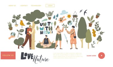 Doğa, Gezegeni Kurtarma ve Ekolojiyi Koruma Sayfa Şablonu ile Birlik. Karakterler Dışarıda Meditasyon yapar, Sarılma Ağacı