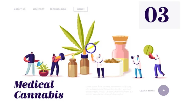 Cannabis per uso personale, Legal Light Drugs Landing Page Template. I personaggi degli scienziati coltivano cannabis medica Marijuana — Vettoriale Stock