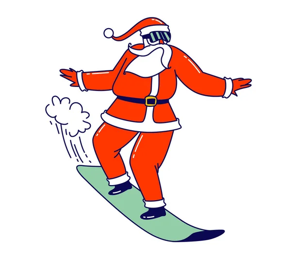 Personaje navideño en gafas de sol Actividad deportiva, Hobby y Navidad Tiempo libre festivo. Funny Santa Claus en Snowboard — Archivo Imágenes Vectoriales