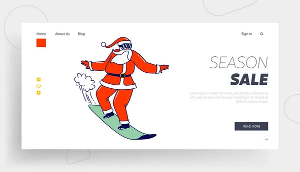 Babbo Natale in costume eseguire acrobazie su Snowboard Landing Page Template. Natale Personaggio Vacanze Sport Attività — Vettoriale Stock