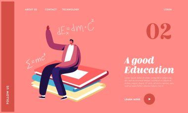 Bilgi ve Eğitim İniş Sayfa Şablonu. Küçücük Öğrenci Karakteri Sınıfta Büyük Ders Kitapları 'nda El Kaldırıyor