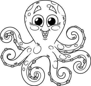 Ahtapot deniz karakteri siyah-beyaz