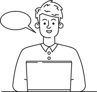 Genç adam siyah beyaz dizüstü bilgisayar ağı kuruyor.