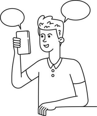 Öğrenci akıllı telefon video çağrısı siyah-beyaz