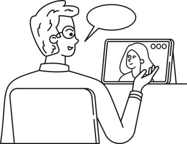 Sevgili internette siyah-beyaz sohbet ediyor.