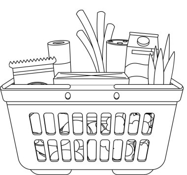 Süpermarket yemek sepeti. Siyah beyaz.