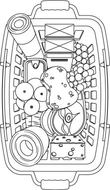 Doğal yemek sepeti, siyah-beyaz.