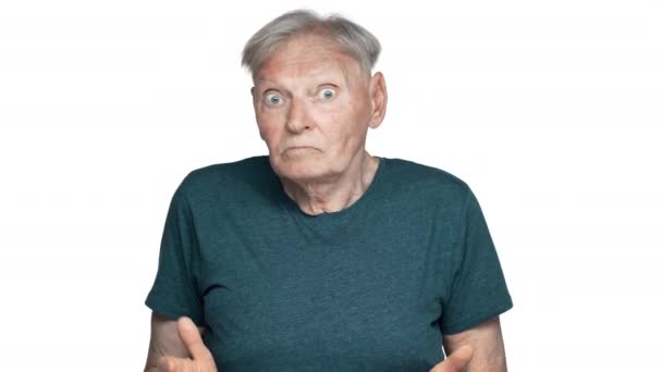 Portrait Puzzled Pensioner Man 80s Having Gray Hair Basic Shirt