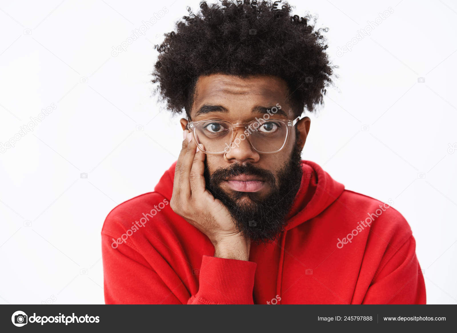 Close Up Shot Of Lonely And Gloomy Upset African American Man With