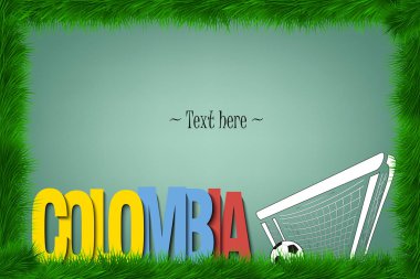 Bir çerçeve çimen kelime Kolombiya ve kapıdaki bir futbol topu. Vektör çizim