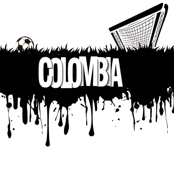 从水彩墨水和污点飞溅的旗帜 字哥伦比亚与足球和门在白色背景 矢量插图 — 图库矢量图片