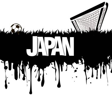 Grunge afiş suluboya mürekkep ve lekeleri dan. Japonya bir futbol topu ve kapı ile beyaz bir arka plan üzerinde kelime. Vektör çizim