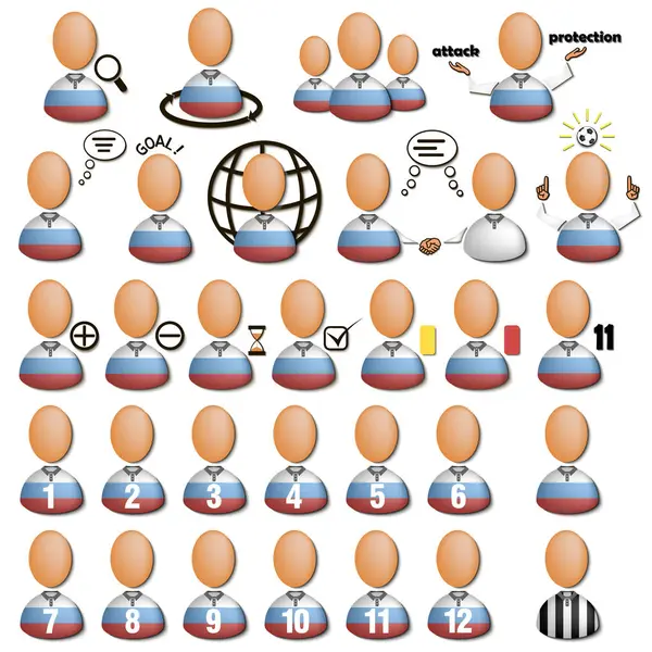 ロシアの国旗の色でサッカー選手アイコンを設定します ベクトル図 — ストックベクタ