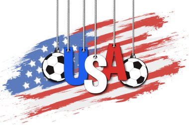 Banner Yazıt ABD ve topu ipleri ABD bayrağı arka üzerinde dur. Vektör çizim