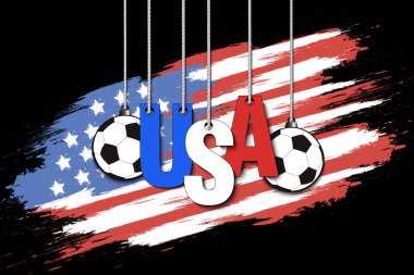 Banner Yazıt ABD ve topu ipleri ABD bayrağı arka üzerinde dur. Vektör çizim