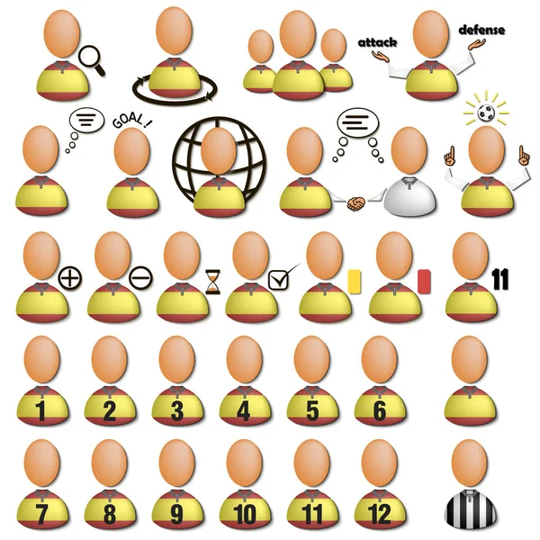 スペイン国旗の色でのサッカー選手アイコンを設定します ベクトル図 — ストックベクタ