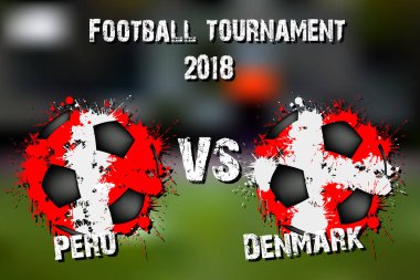 Futbol oyun Peru vs Danimarka. Futbol Turnuvası maç 2018. Vektör çizim
