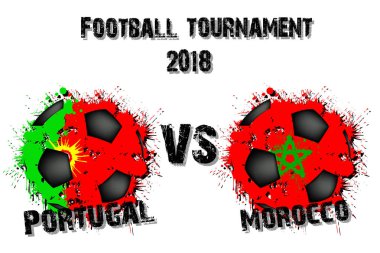 Futbol oyun Portekiz vs Fas. Futbol Turnuvası maç 2018. Vektör çizim