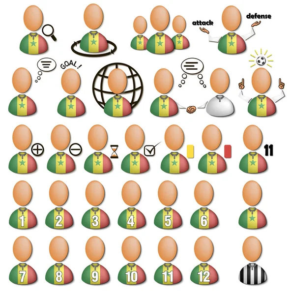 Establecer Los Jugadores Fútbol Iconos Los Colores Bandera Senegal Ilustración — Archivo Imágenes Vectoriales