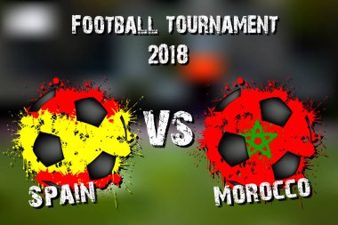 Futbol oyun İspanya vs Fas. Futbol Turnuvası maç 2018. Vektör çizim