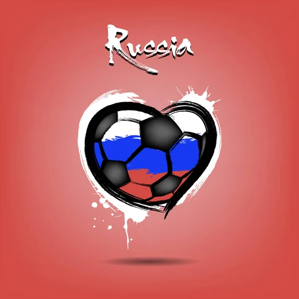 Soyut Futbol Topu Olarak Rusya Bayrağı Renklerde Boyanmış Bir Kalp — Stok Vektör