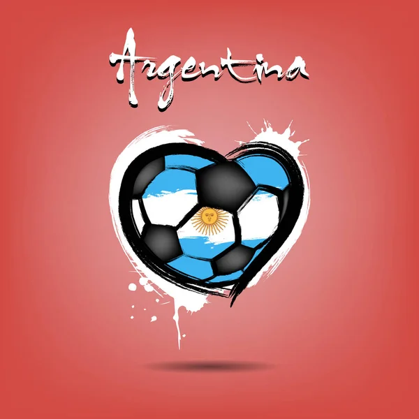Bola Fútbol Abstracta Forma Corazón Pintada Los Colores Bandera Argentina — Vector de stock
