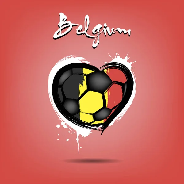 Soyut Futbol Topu Olarak Belçika Bayrağı Renklerde Boyanmış Bir Kalp — Stok Vektör