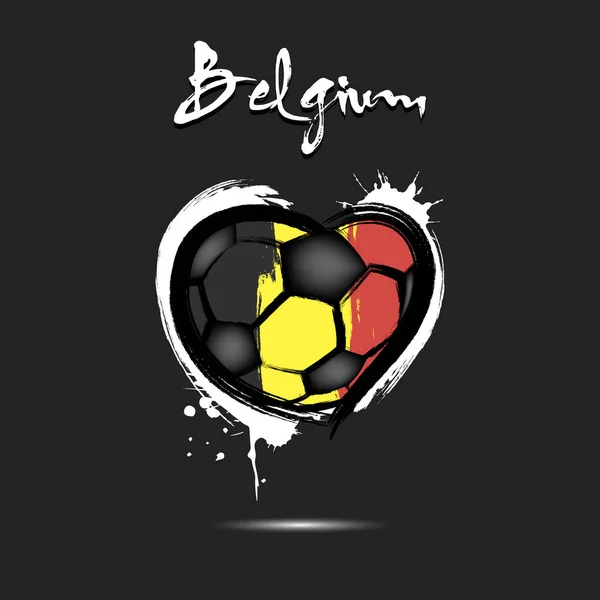 Soyut Futbol Topu Olarak Belçika Bayrağı Renklerde Boyanmış Bir Kalp — Stok Vektör