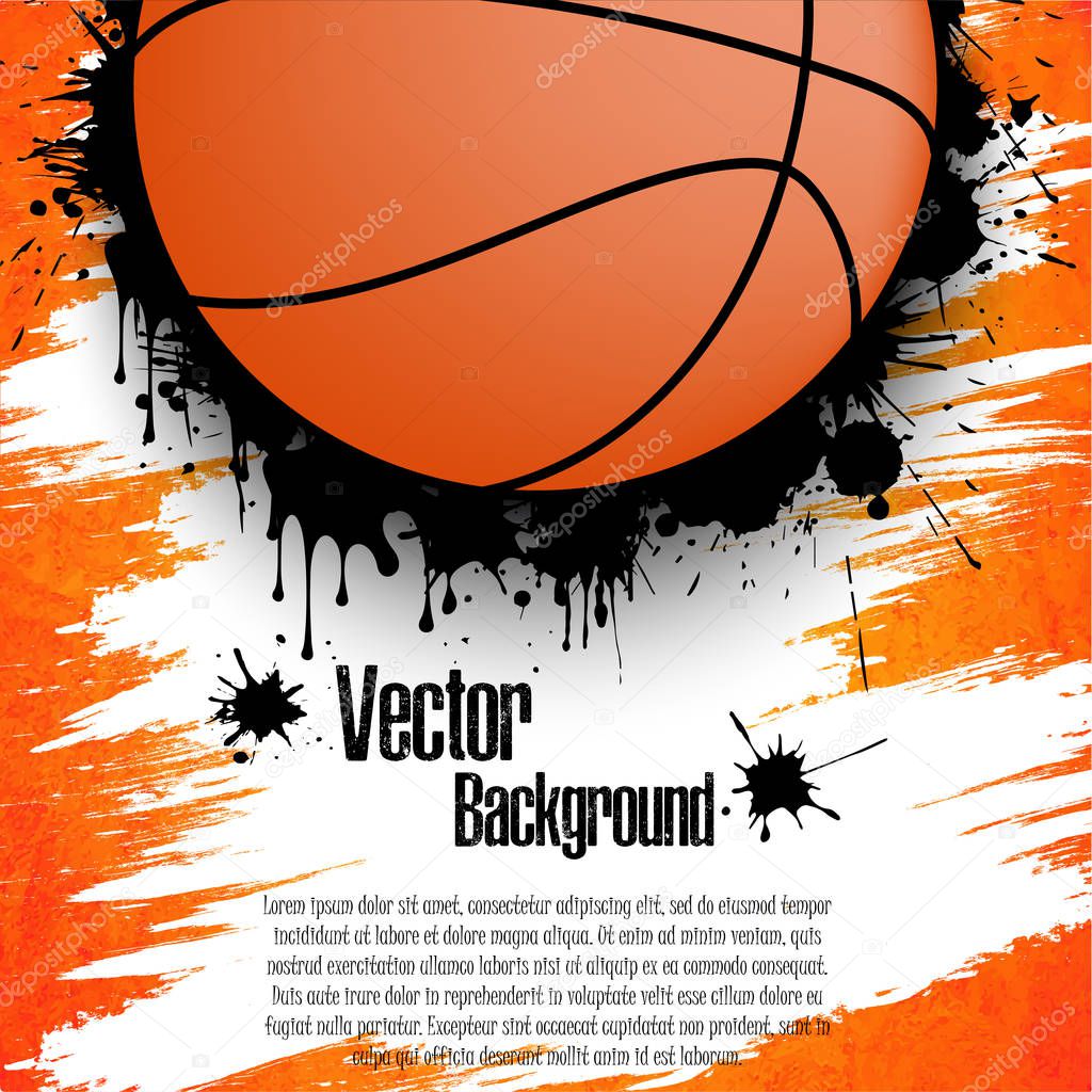 Basketball background. Basketball banner with basketball ball and text field on orange background. Vector illustration