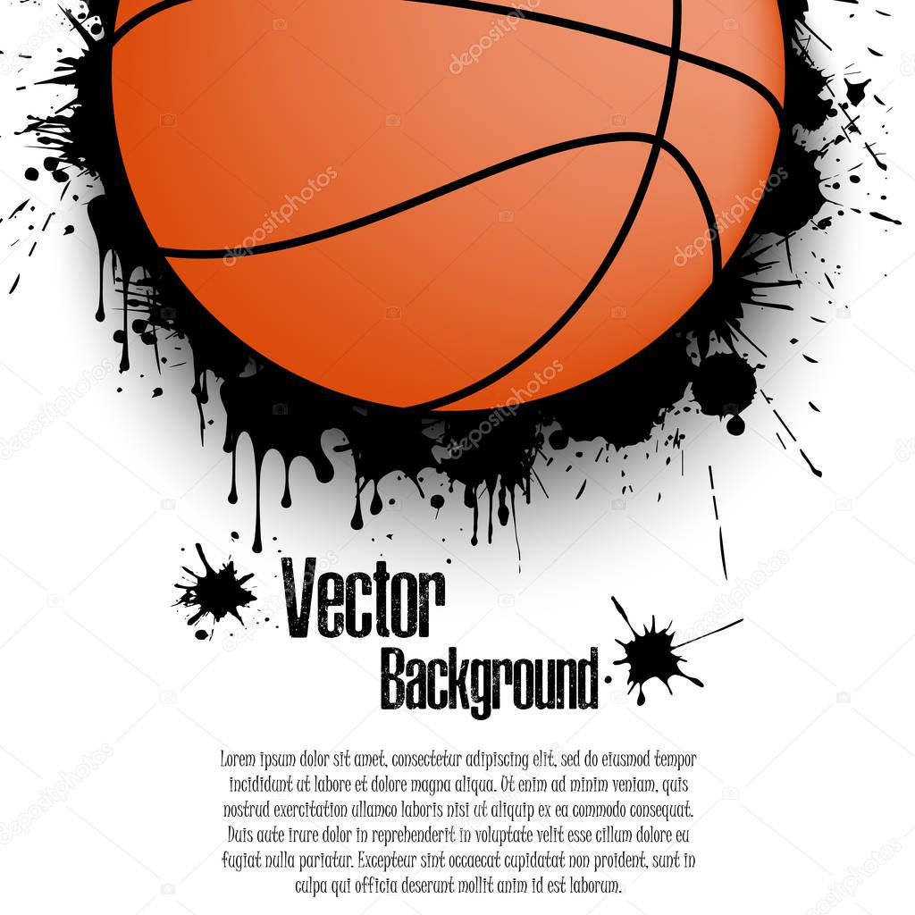 Basketball background. Basketball banner with basketball ball and text field on orange background. Vector illustration